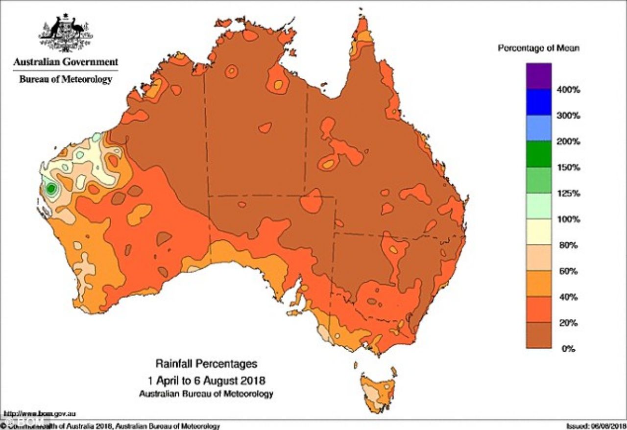 พื้นที่ส่วนใหญ่ในออสเตรเลียแทบไม่มีฝนตกเลย