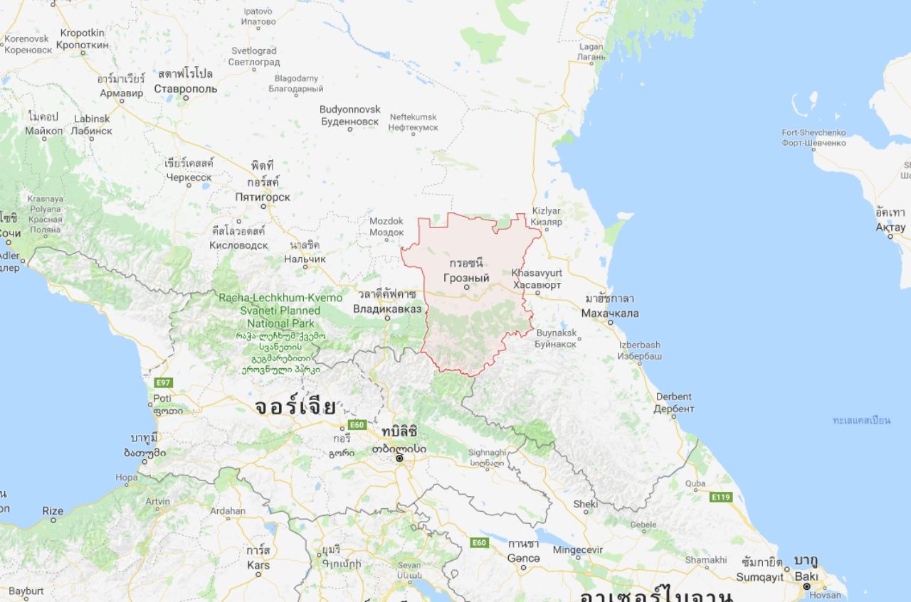 ที่ตั้งของสาธารณรัฐเชเชน อยู่ติดชายแดนประเทศจอร์เจีย