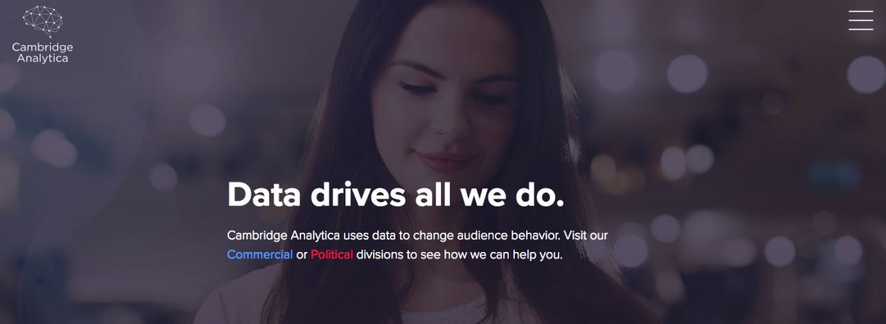 หน้าเว็บไซน์ของ Cambridge Analytica