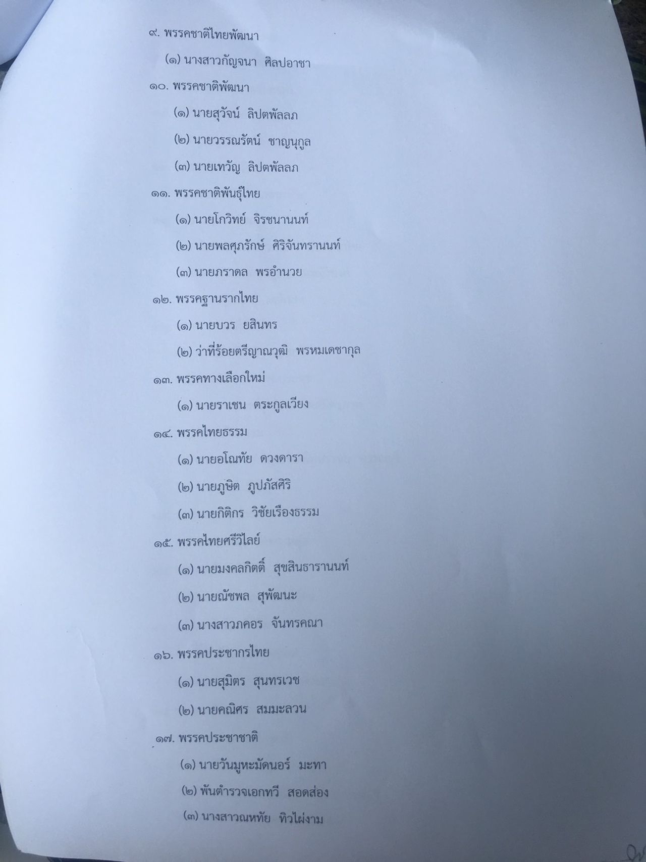 บัญชีรายชื่อนายกฯ