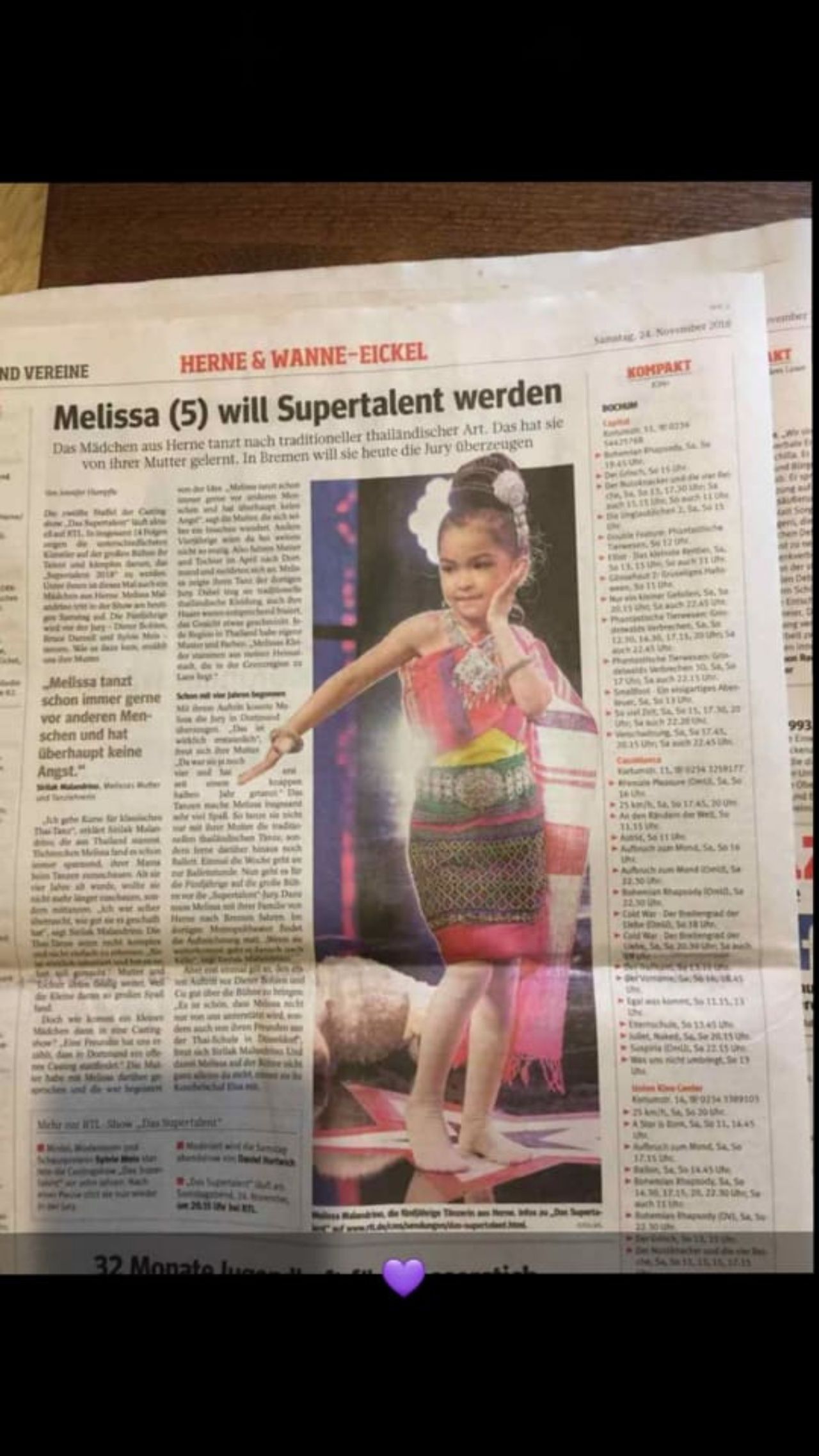 หนังสือพิมพ์ท้องถิ่นของเยอรมนี ลงข่าวชื่นชมความสามารถน้องเมลิซซ่า