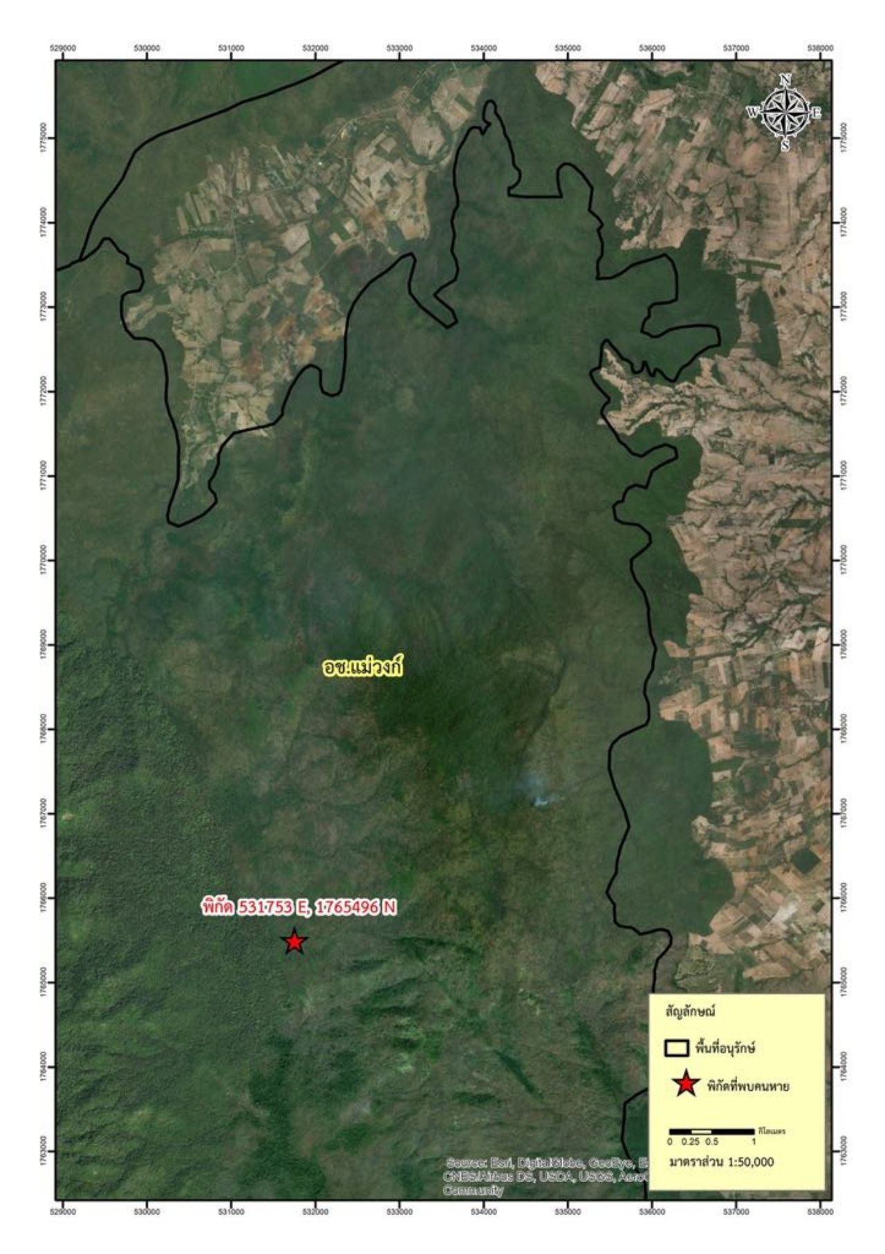 แผนที่แสดงจุดที่พบศพ
