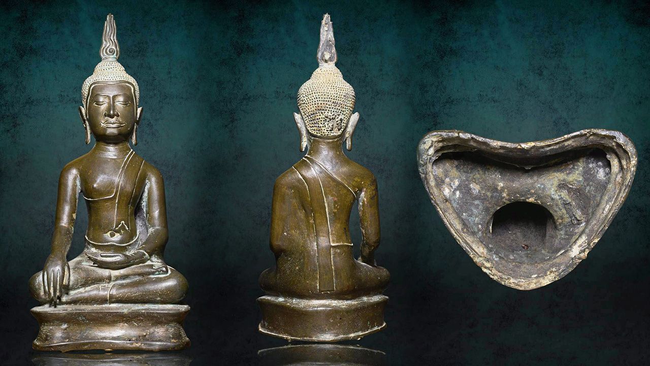 พระพุทธรูป ศิลปะสมัยอู่ทอง หน้าตัก ๕ นิ้ว ของป๋อง นครศรีฯ.