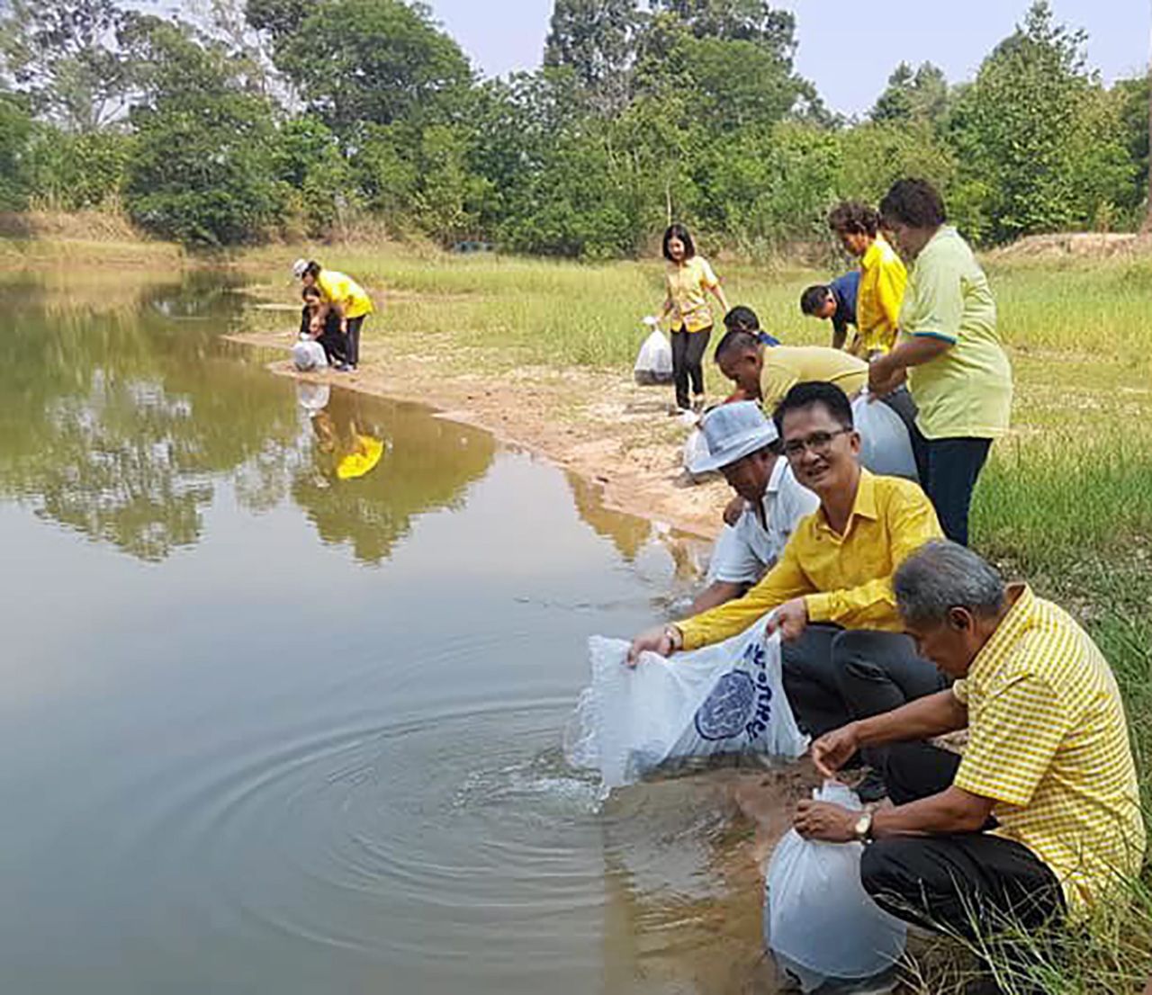 ปล่อยปลาคืนสู่ธรรมชาติที่สระน้ำเทศบาล สร้างความสมดุลให้กับธรรมชาติ.