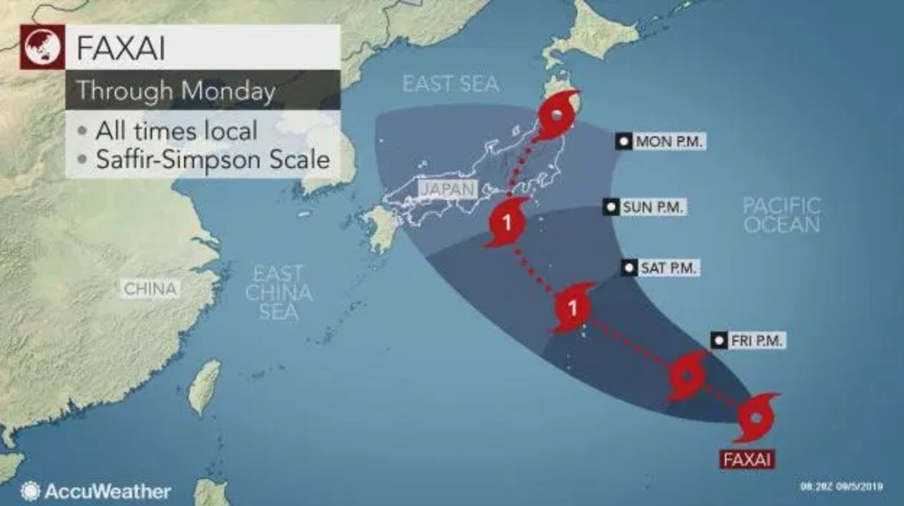 ภาพจาก AccuWeather : ทิศทางการเคลื่อนตัวของพายุฟ้าใส 