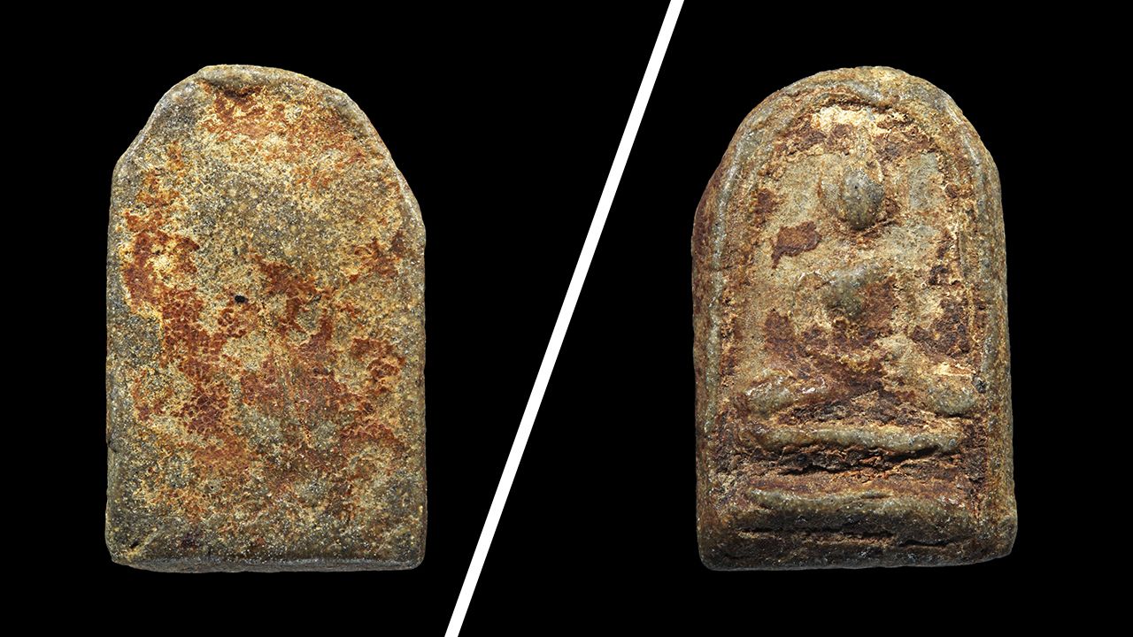 พระพิมพ์เล็บมือ ฐานบัว เนื้อผงพุทธคุณ หลวงพ่อเหลือง วัดตาด้วง สมุทรสงคราม ของเบนจมิน ท่าพระจันทร์.