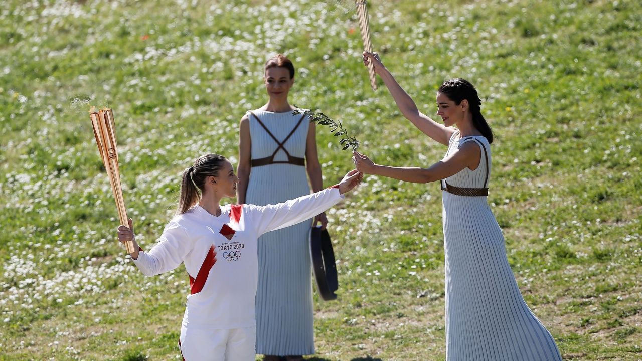 พิธีจุดคบเพลิง ณ กรุงเอเธนส์ เมื่อวันที่ 12 มีนาคม 2563