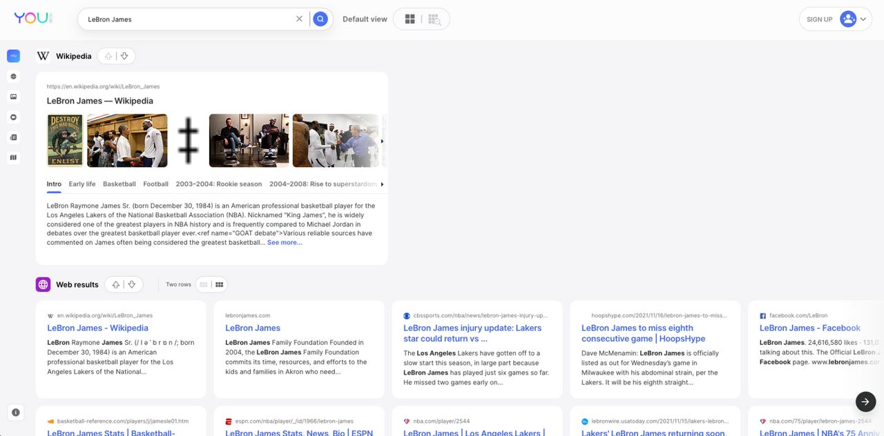 การค้นหาด้วยคีย์เวิร์ดภาษาอังกฤษใน You.com