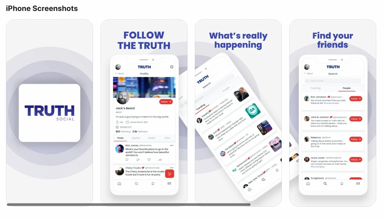 สกรีนชอตของ Truth Social คล้ายทวิตเตอร์