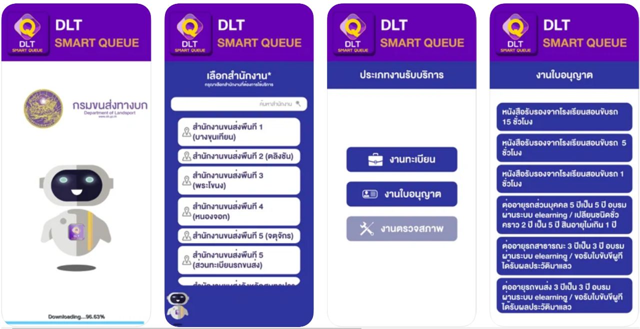 แอปพลิเคชัน DLT Smart Queue สำหรับใช้จองคิวออนไลน์เพื่อทำใบขับขี่