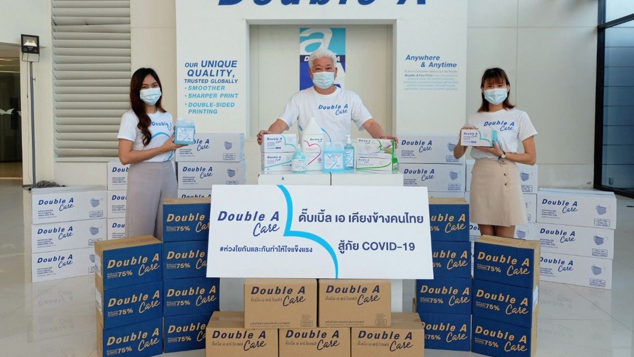 ใช้ต่อสู้โควิด ชาญวิทย์ จารุสมบัติ รอง กก.ผจก.ใหญ่ บ.ดั๊บเบิ้ล เอ จัดโครงการ ดั๊บเบิ้ลเอ ร่วมส่งกำลังใจบุคลากรทางการแพทย์ พร้อมมอบผลิตภัณฑ์สุขอนามัย Double A Care สู้โควิด-19 ให้แก่โรงพยาบาลและ รพ.สนามรองรับผู้ป่วยโควิด 9 แห่ง ที่บริษัท ดั๊บเบิ้ล เอ ย่านบางนา วันก่อน.