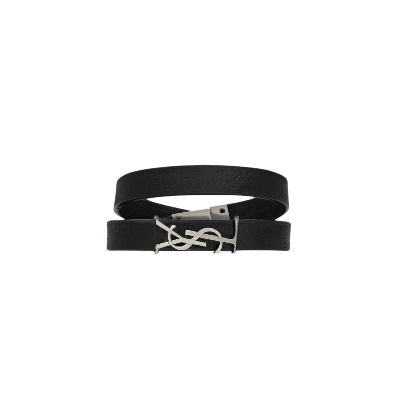 สร้อยข้อมือผู้ชาย Yves SAINT LAURENT Leather and Silver-Tone Bracelet