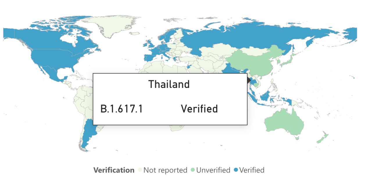 สายพันธุ์อินเดีย (ภาพจาก ศูนย์ควบคุมและป้องกันโรคระบาด สหรัฐฯ CDC)