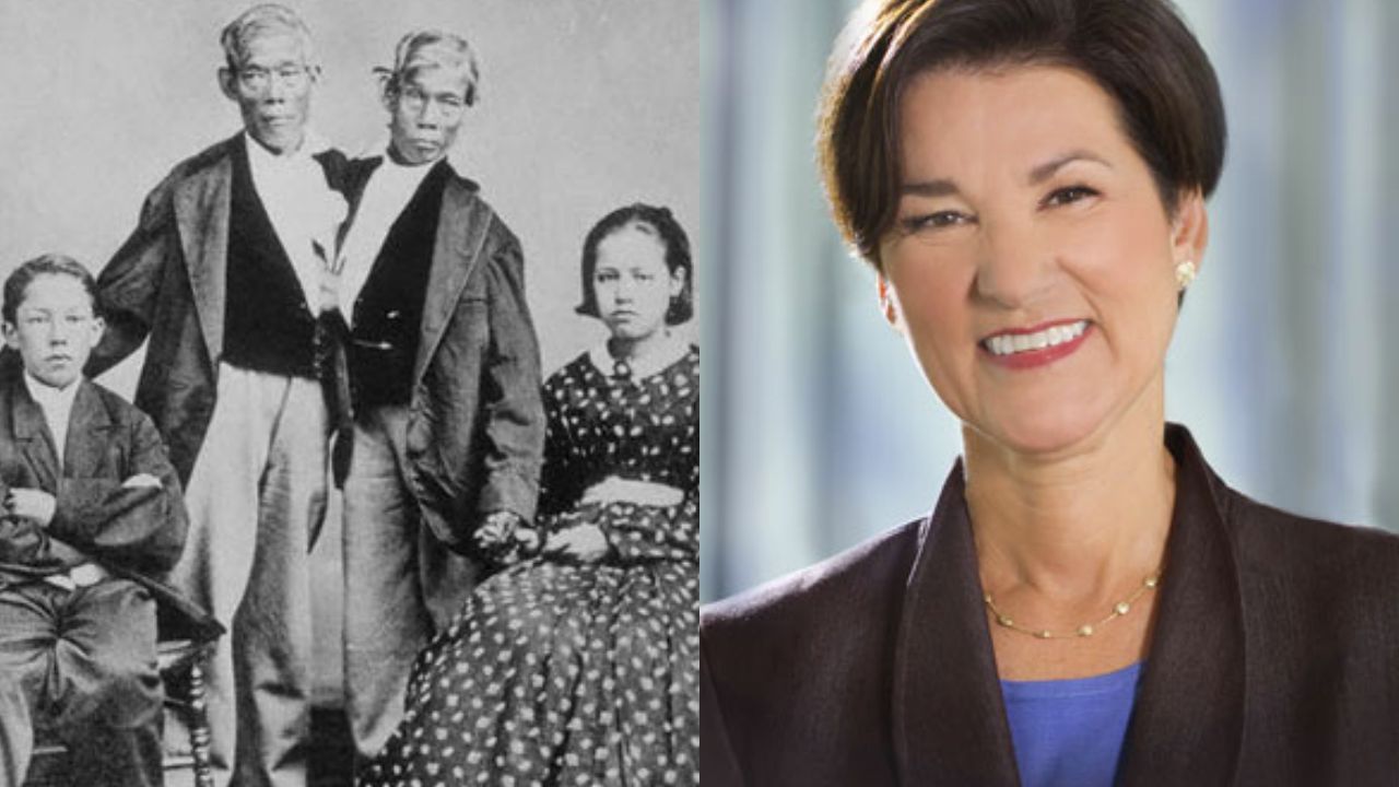 (ซ้าย) ภาพถ่ายนายอิน และนายจัน พร้อมกับครอบครัว (ขวา) Alex Sink อดีตประธานฝ่ายการเงิน (CFO) รัฐฟลอริดา