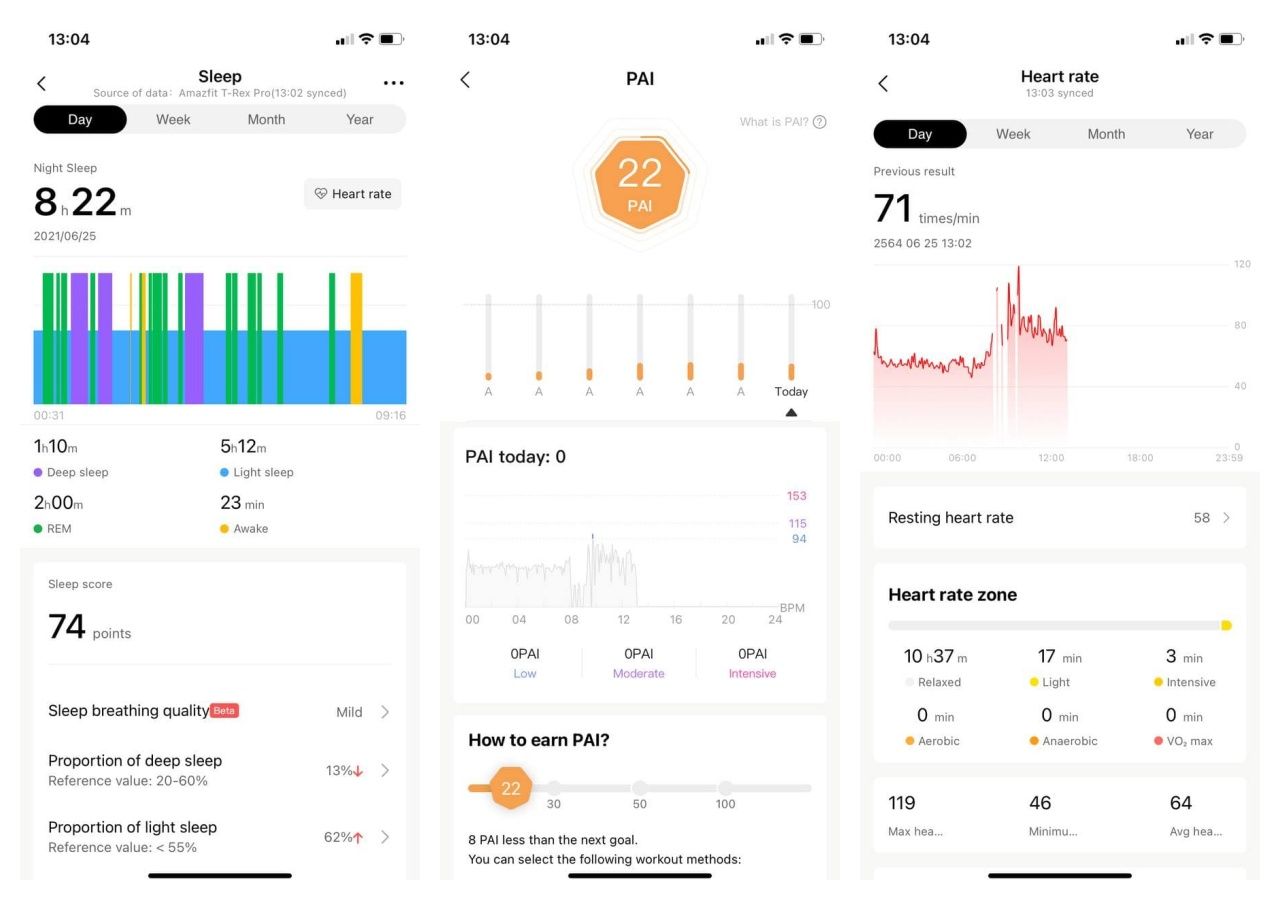 หน้าตาการแสดงผลข้อมูลจากบนแอป Zepp