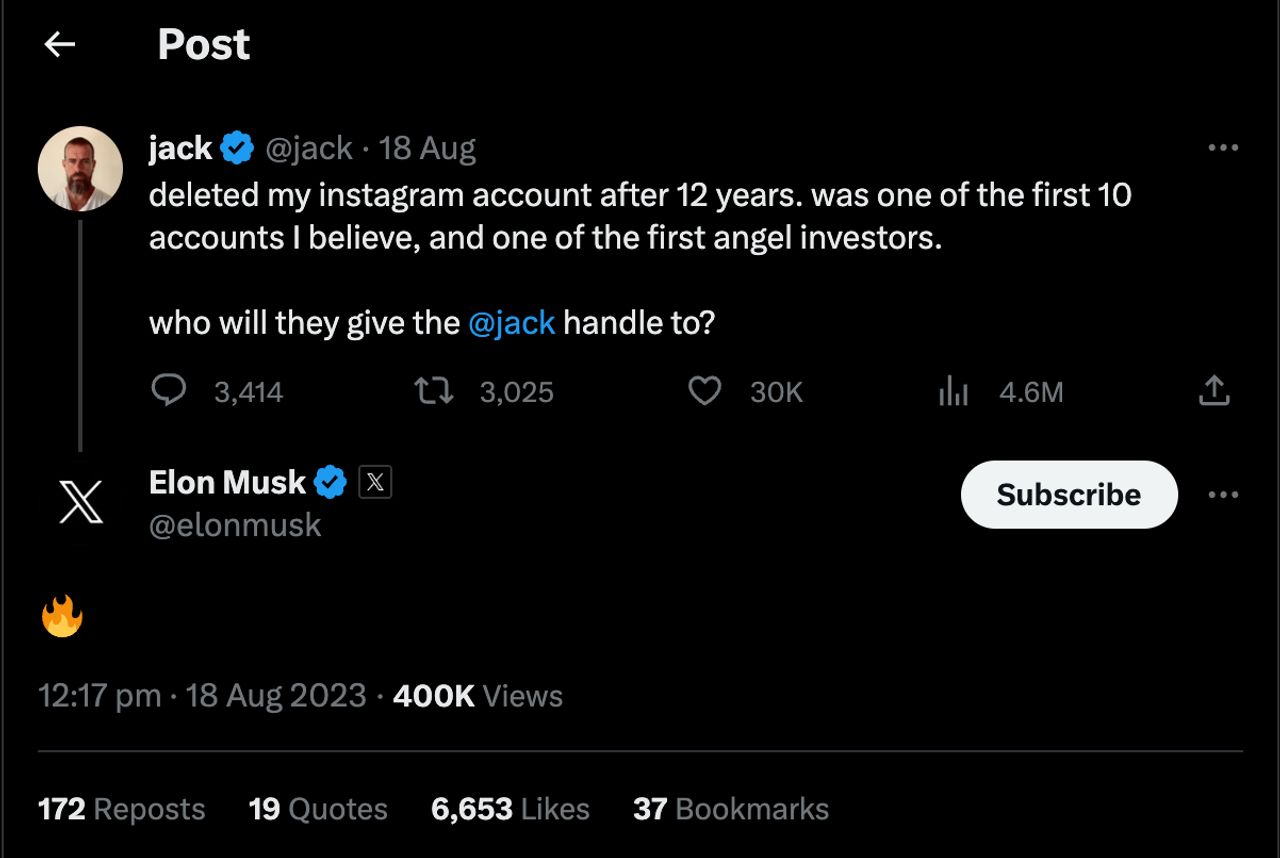 โพสต์ของแจ็ค ดอร์ซีย์ บนเอ็กซ์ (X)