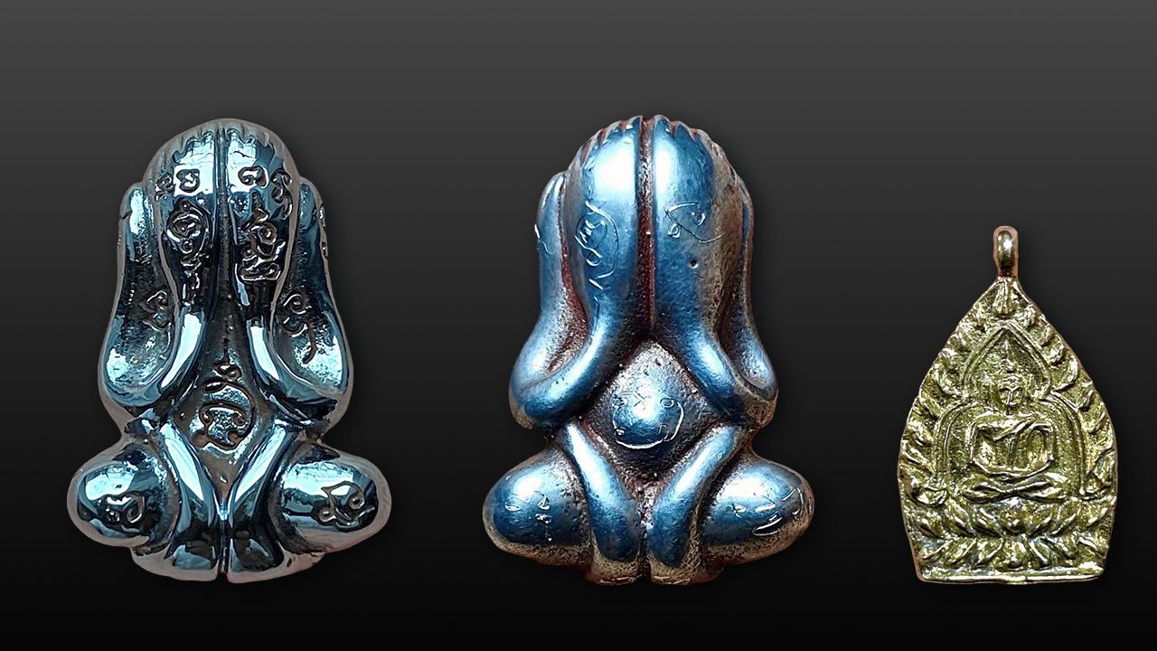 พระปิดตาย้อนยุค พิมพ์พุงป่อง พิมพ์ท้องแฟบ เนื้อเมฆพัด รุ่น “สมบัติเจ้าสัว” วัดห้วยจระเข้.