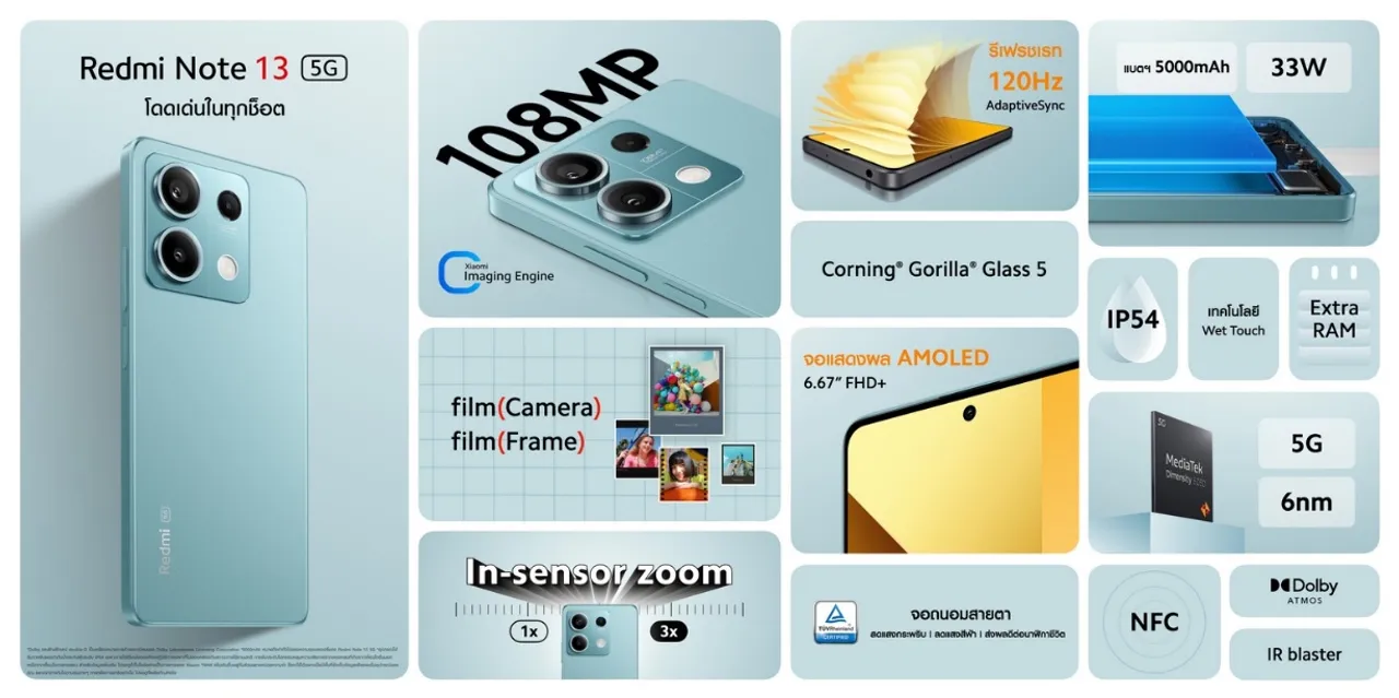 สเปกเครื่อง Redmi Note 13 5G ตัวรองของซีรีส์นี้