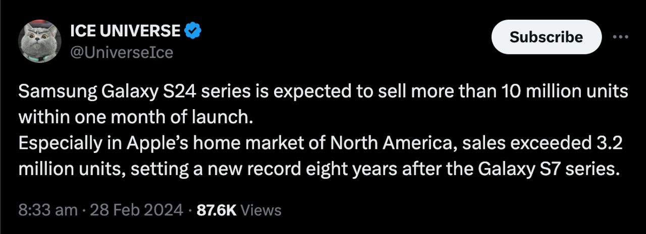 ยอดขาย Galaxy S24 ทั่วโลกน่าจะทะลุ 10 ล้านเครื่องไปแล้ว