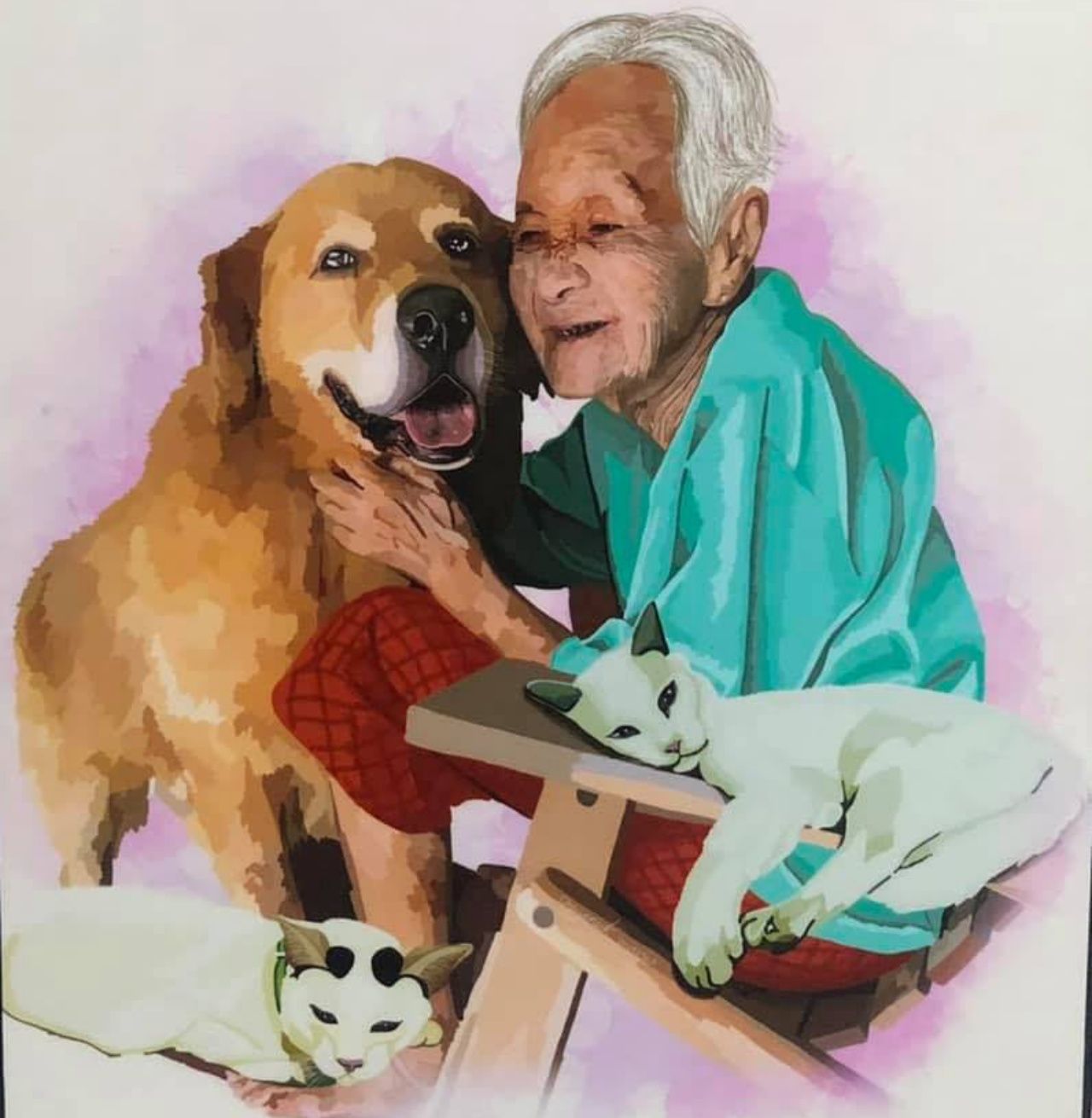 ภาพที่แม่ตุ๊กจ้างคนวาดขึ้นมาก่อนที่ลีโอจะจากไปหลายปี เพื่อเป็นที่ระลึกระหว่างคุณยายกับลีโอ