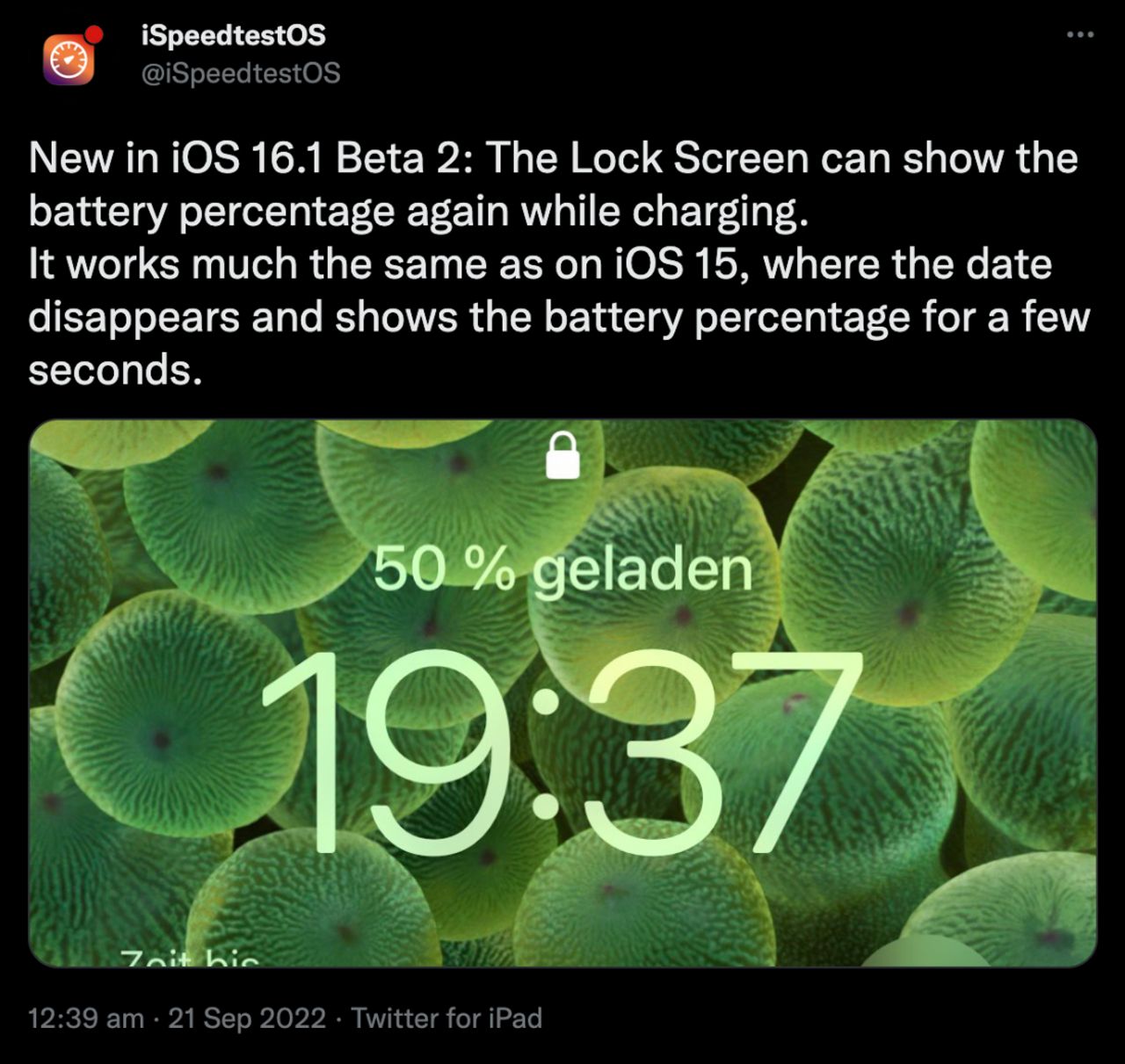 เพิ่มเปอร์เซ็นต์แบตเตอรี่ในหน้าจอล็อกสกรีน