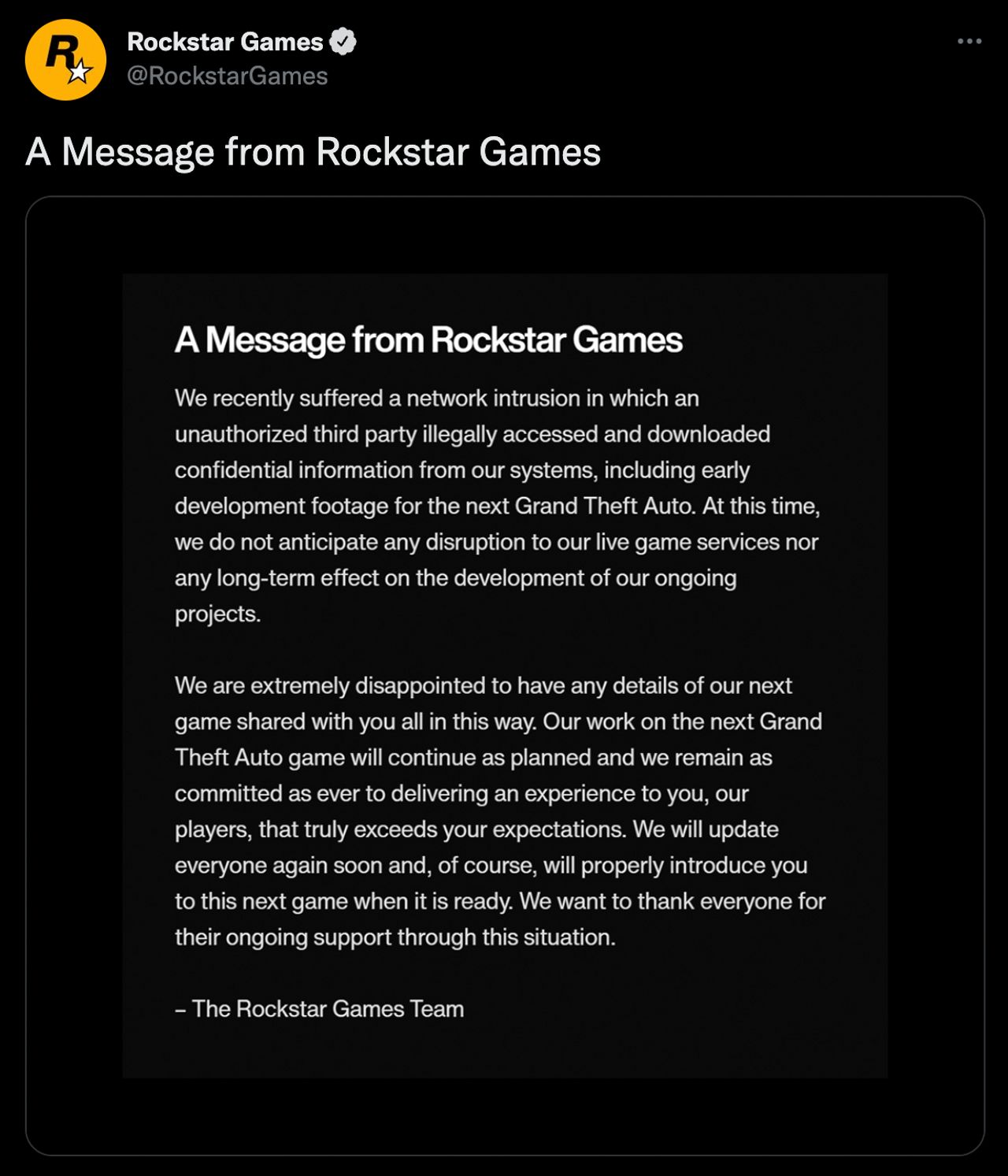 แถลงการณ์ของ Rockstar Games