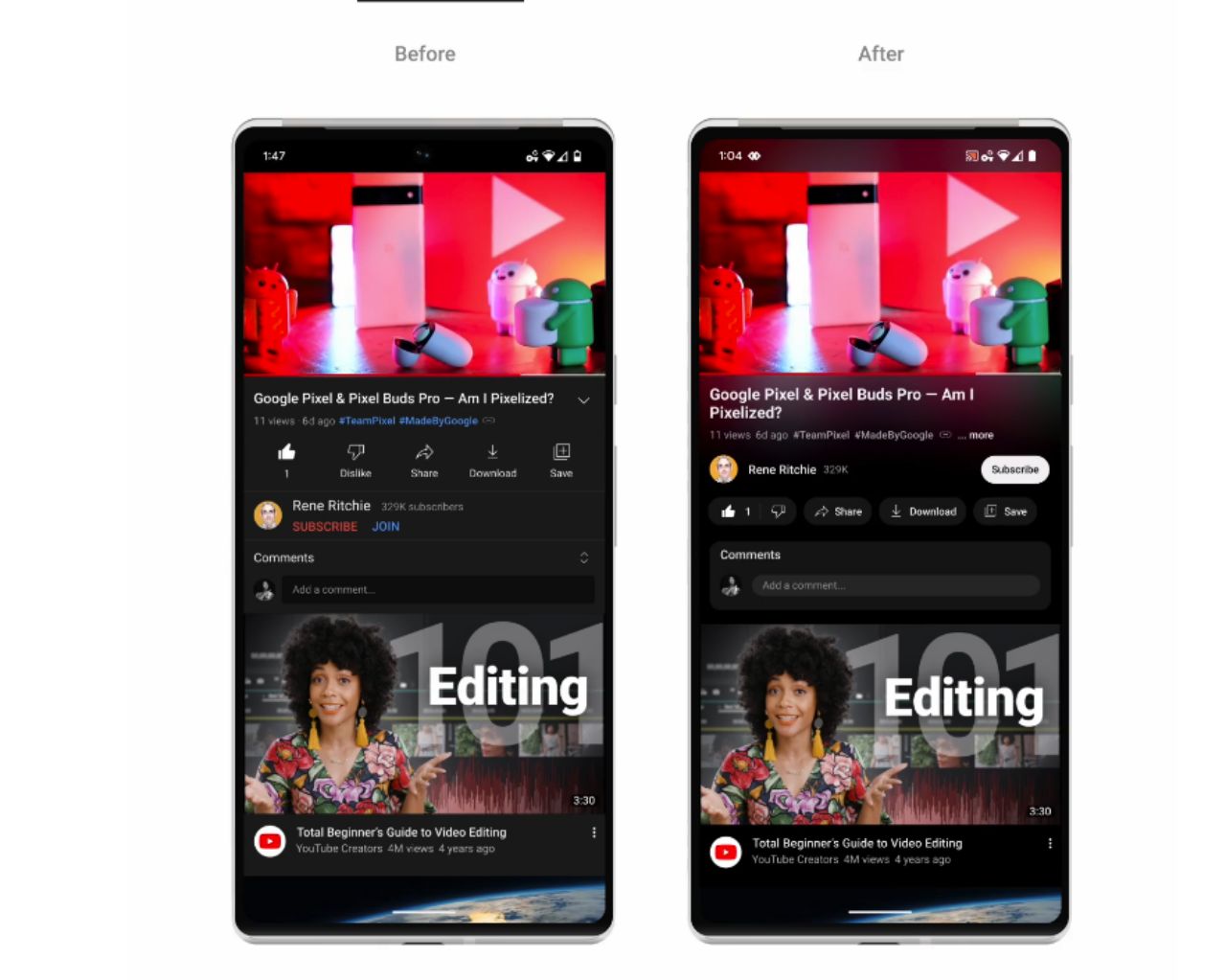 พื้นที่ Like Share Comment ลดขนาดลง และ คำว่า subscribe ไม่ต้องเป็นสีแดงแล้ว