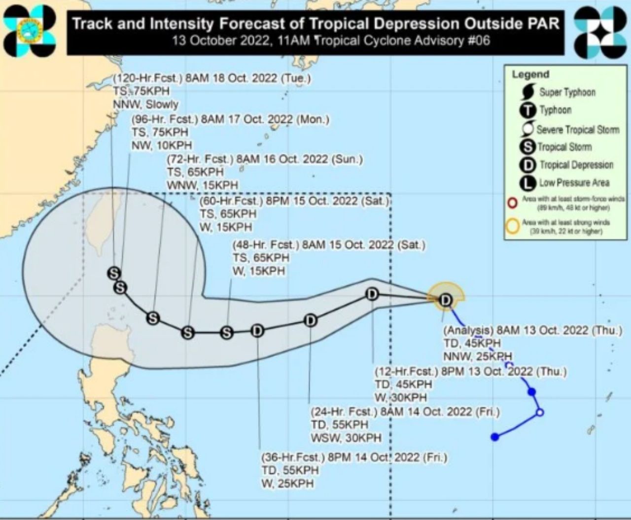 สำนักอุตุนิยมวิทยาฟิลิปปินส์ (PAGASA) เผยภาพเส้นทางการเคลื่อนตัวของพายุดีเปรสชั่น Neneng ที่จ่อถล่มเกาะลูซอน ทางภาคเหนือของประเทศ