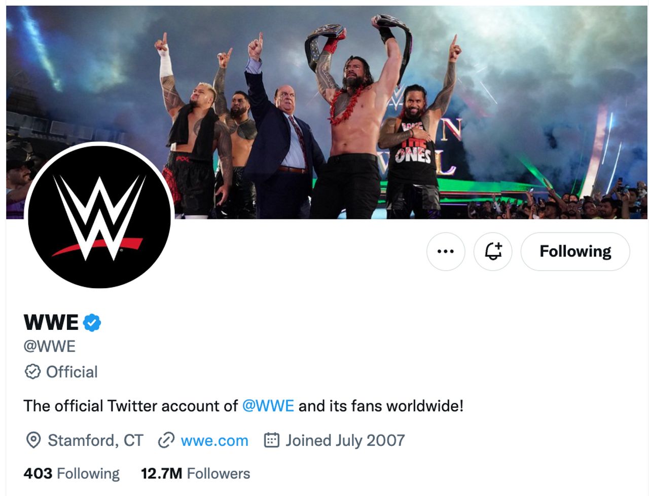 บัญชีทวิตเตอร์ของ WWE ได้รับการรับรองแล้ว