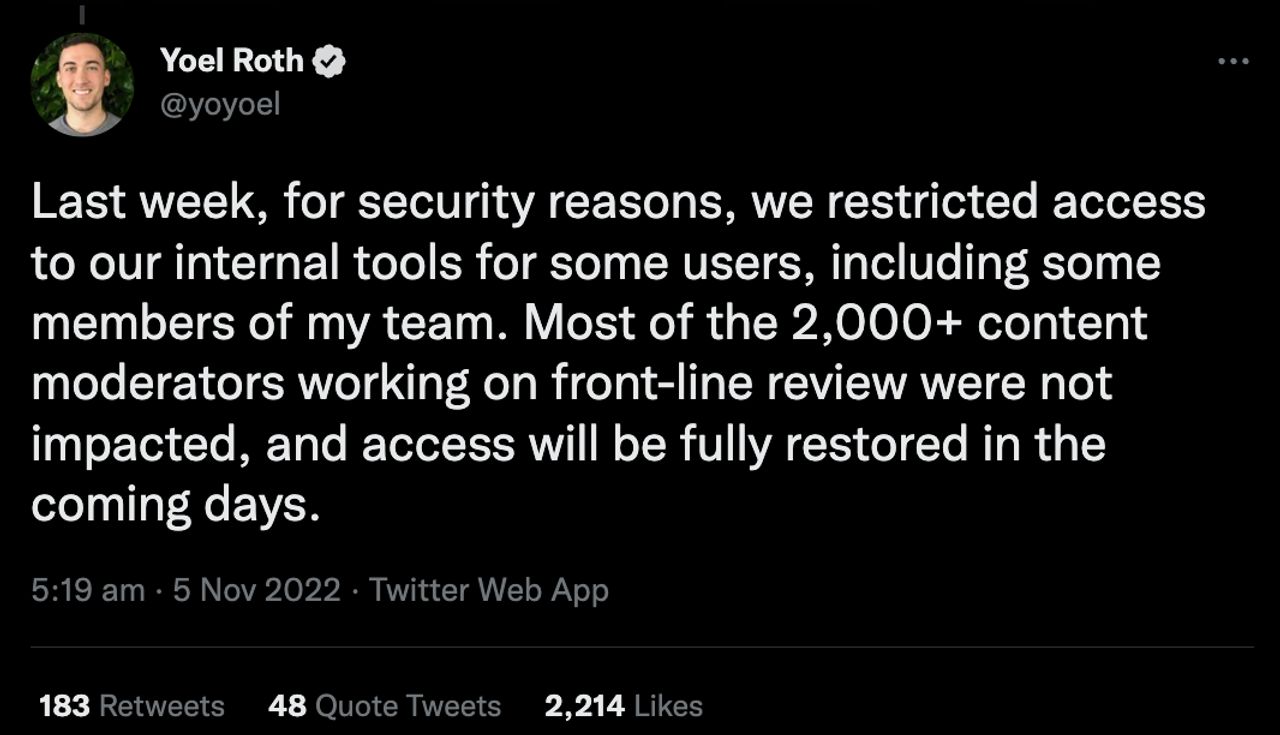 ทีมงานที่ทำหน้าที่ดูแลเนื้อหา ไม่ได้รับผลกระทบจากการปลดคนงานของทวิตเตอร์