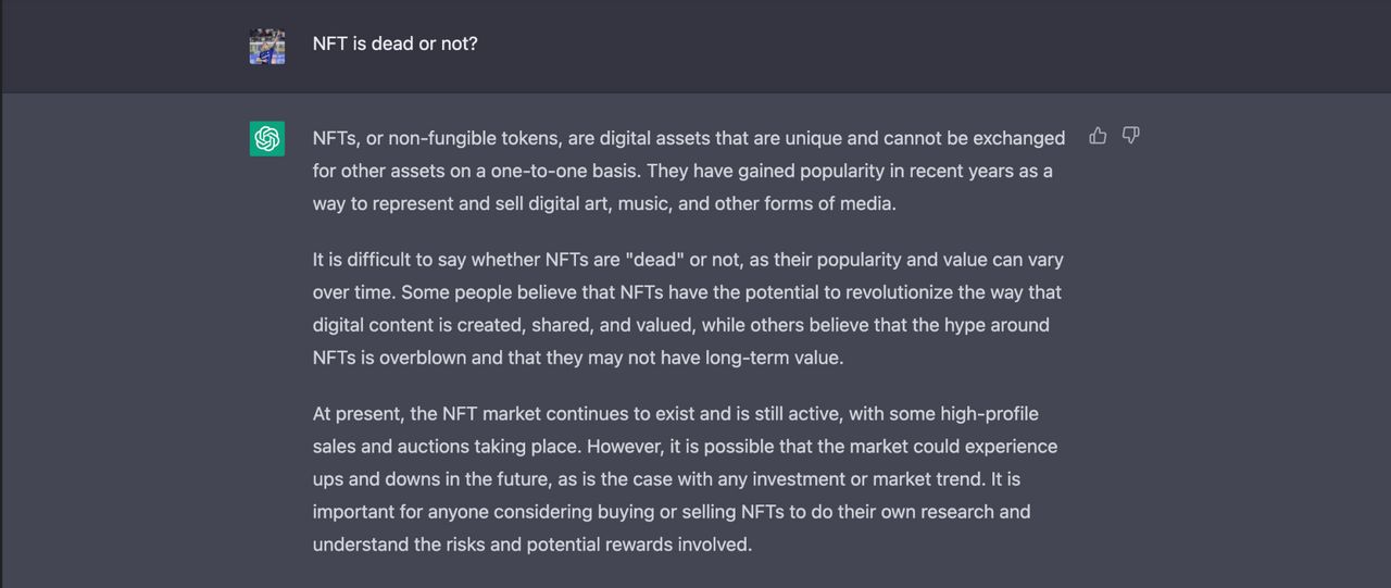 ChatGPT กับความเห็นเรื่อง NFT
