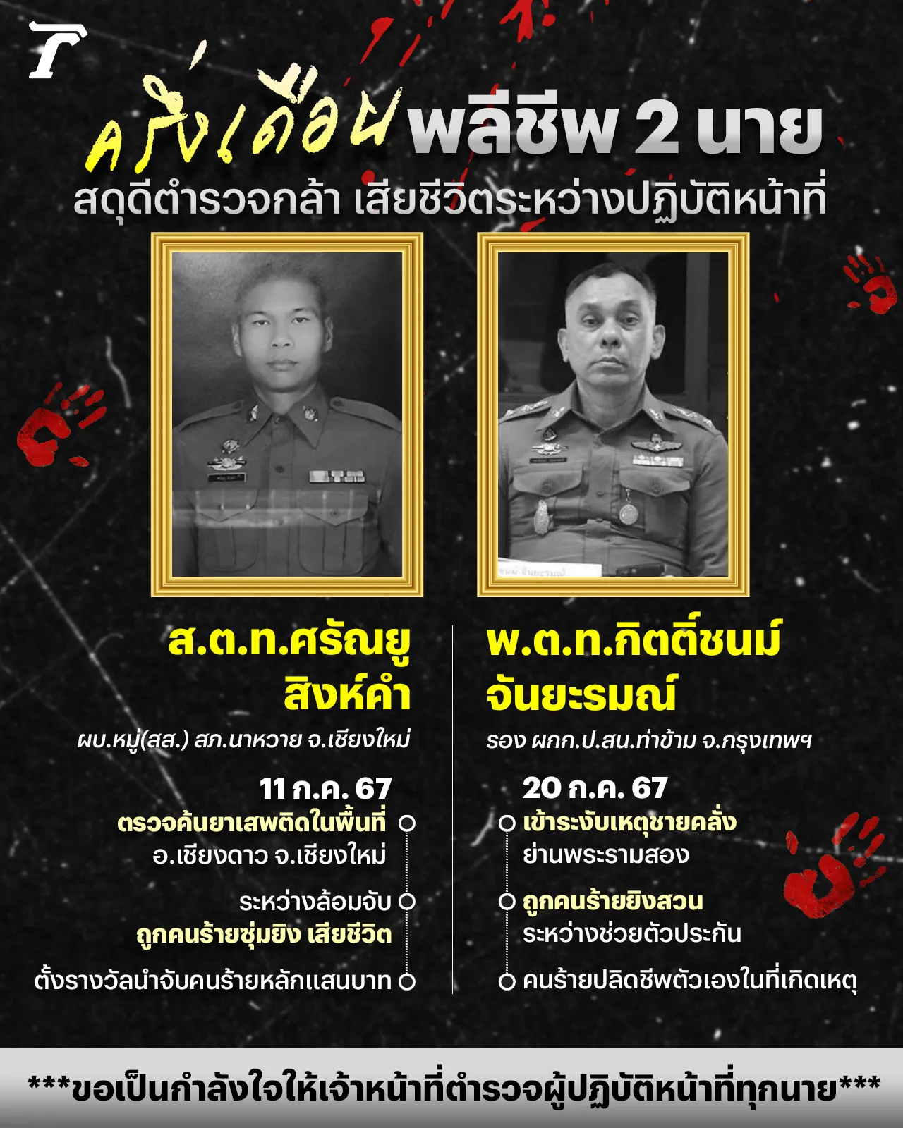 ครึ่งเดือนพลีชีพ 2 นาย สดุดีตำรวจกล้า เสียชีวิตระหว่างปฏิบัติหน้าที่