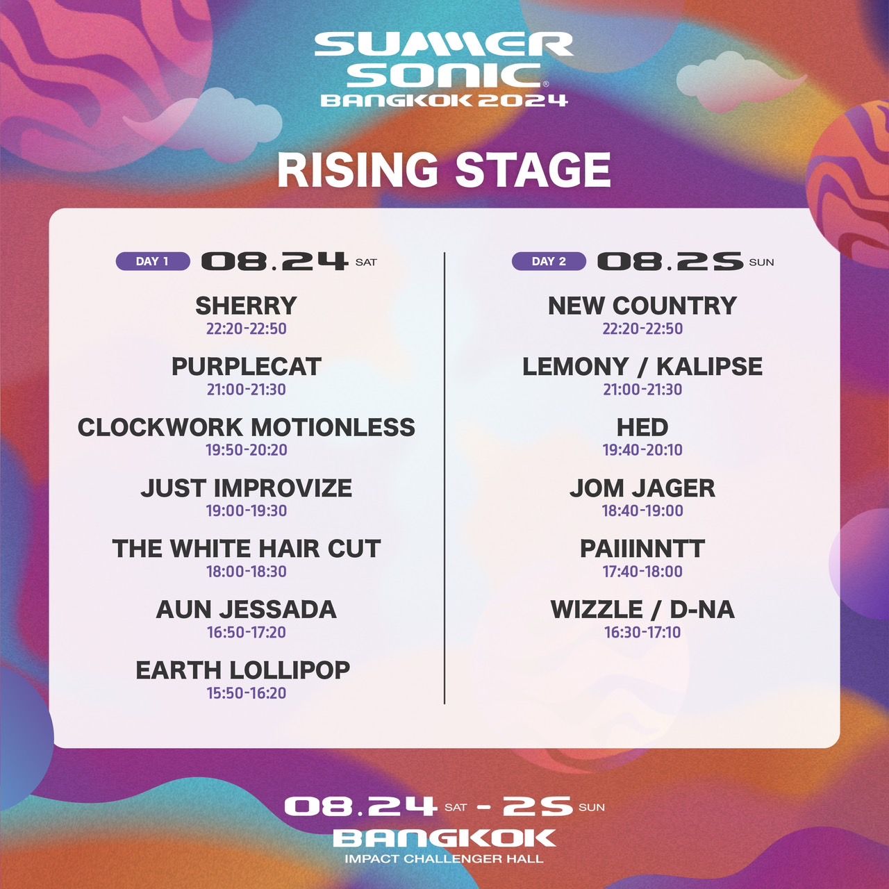 รายชื่อศิลปินงาน Summer Sonic Bangkok 2024 บนเวที Rising Stage ในวันที่ 24-25 สิงหาคมนี้