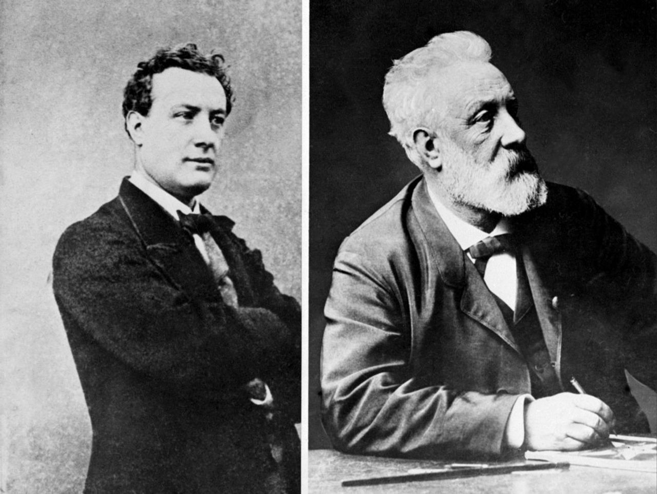 Jules Verne - ทางซ้ายคือเวิร์นในวัยเยาว์ ทางขวาคือเวิร์นก่อนที่เขาจะเสียชีวิตไม่นาน