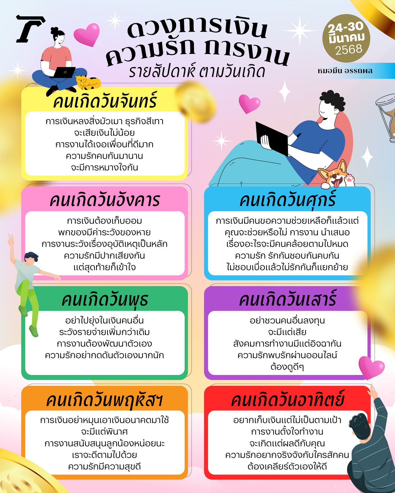 ดวงรายสัปดาห์ 24-30 มีนาคม 2568