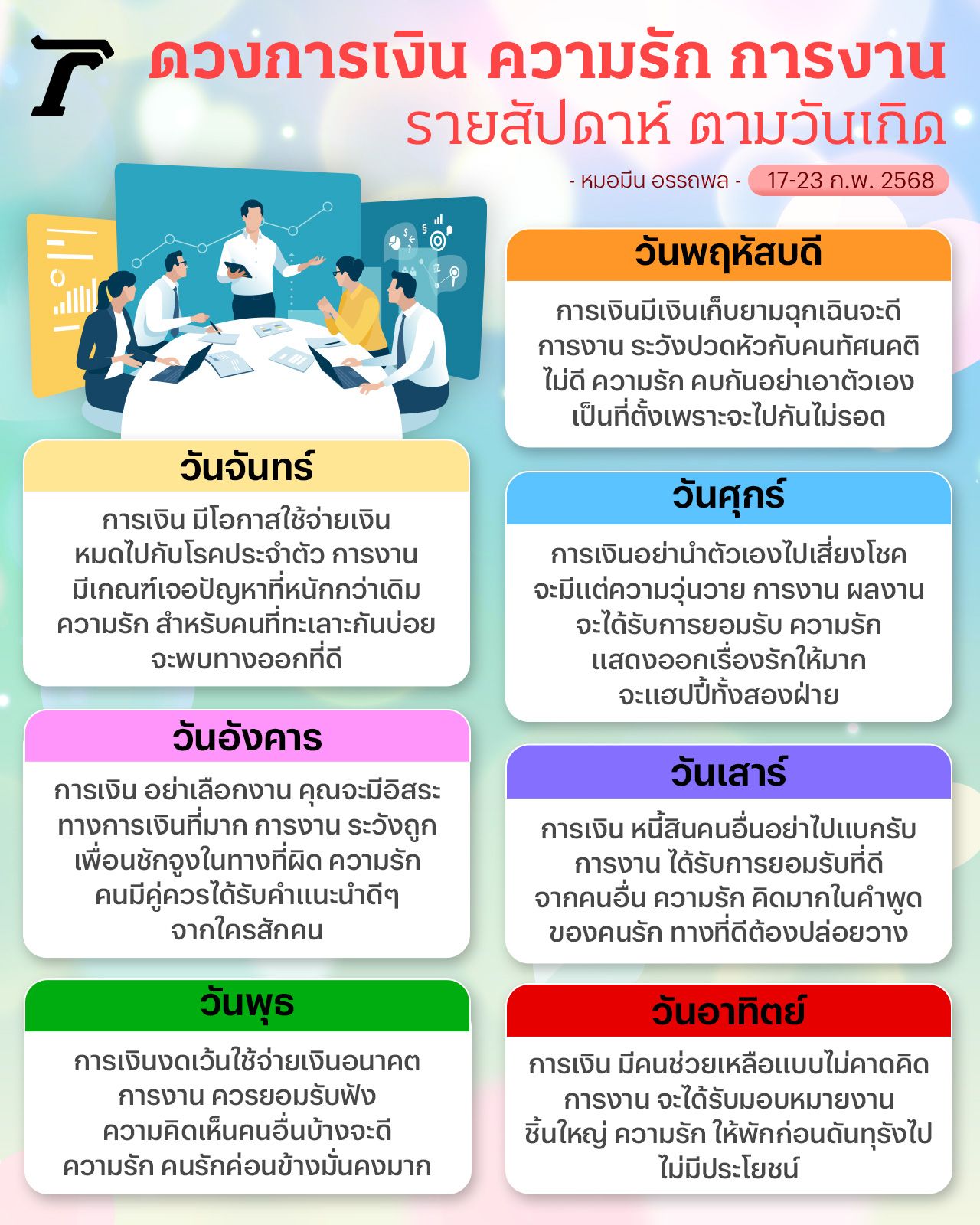 ดวงรายสัปดาห์ตามวันเกิด 17-23 ก.พ. 2568