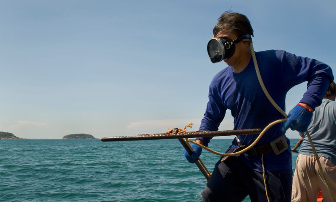 วิถีชีวิตของชาวมอแกนคือการงมหอย ตกปลา จับปู เม่นทะเลและสัตว์ทะเลต่างๆ เป็นอาหาร (ภาพจาก iStock)