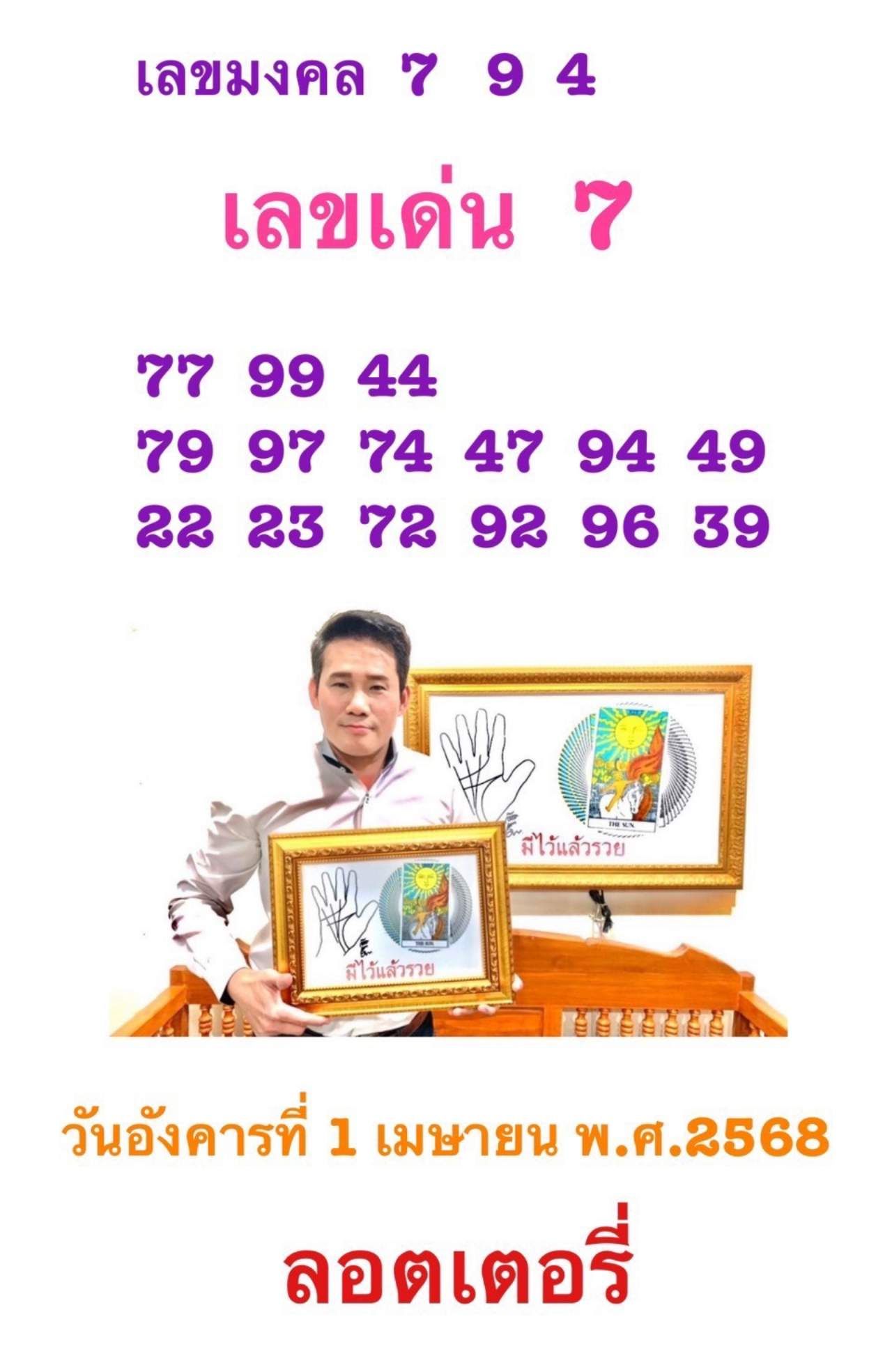 เลขเด่นหวยวันอังคาร 1 เม.ย. 68