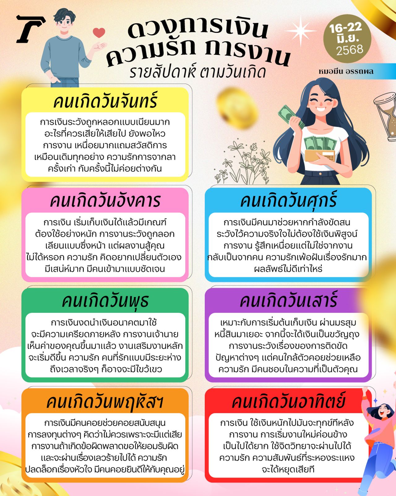 ดวงรายสัปดาห์ 16-22 มิ.ย. 2568