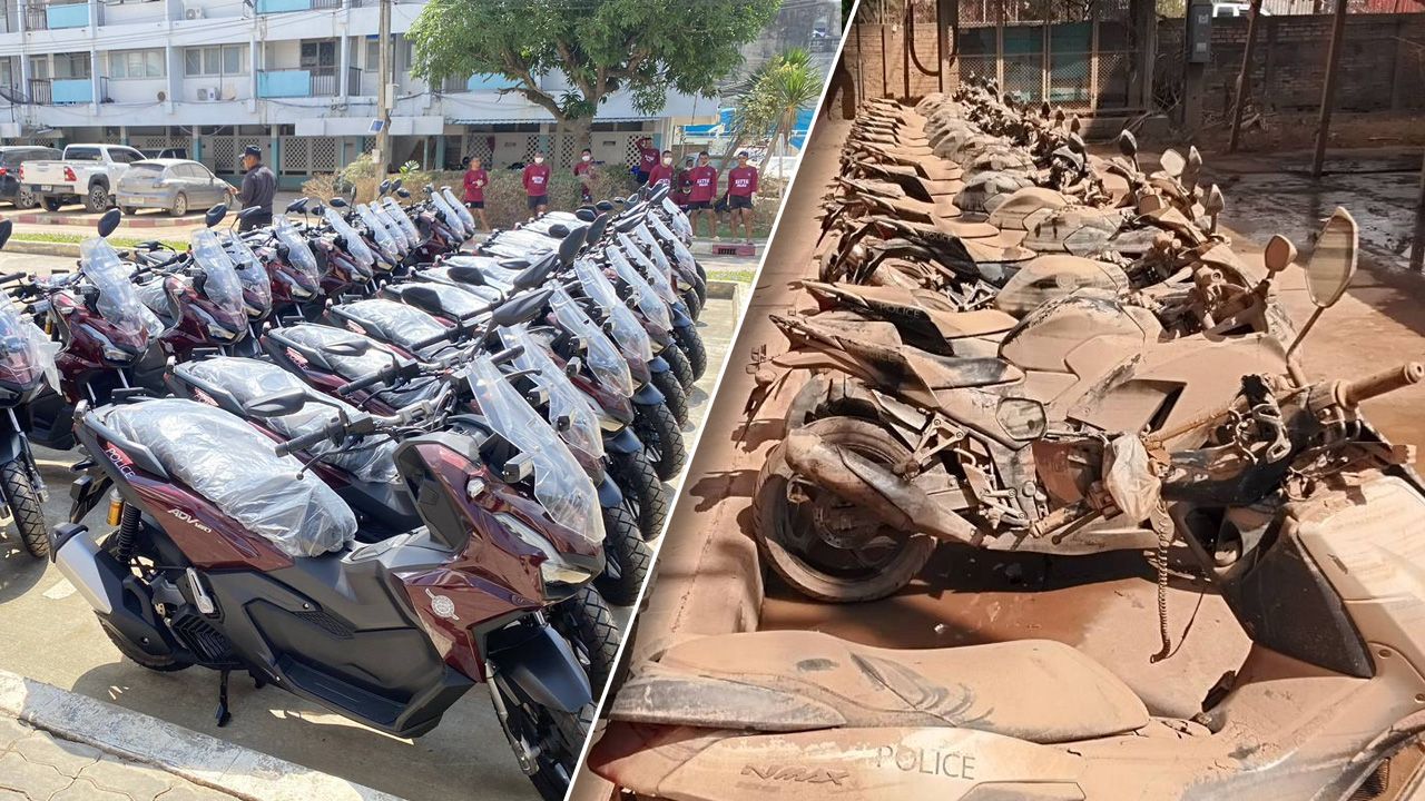 ส่งมอบจักรยานยนต์สายตรวจ 100 คันใหม่ให้หาดใหญ่ หลังน้ำท่วม