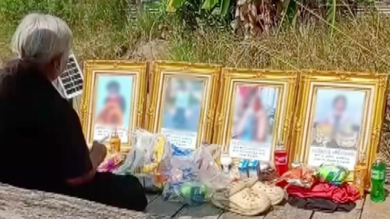 ครอบครัวสุดเศร้า สี่หนูน้อยจมน้ำเสียชีวิต ทำพิธีเรียกวิญญาณกลับบ้าน