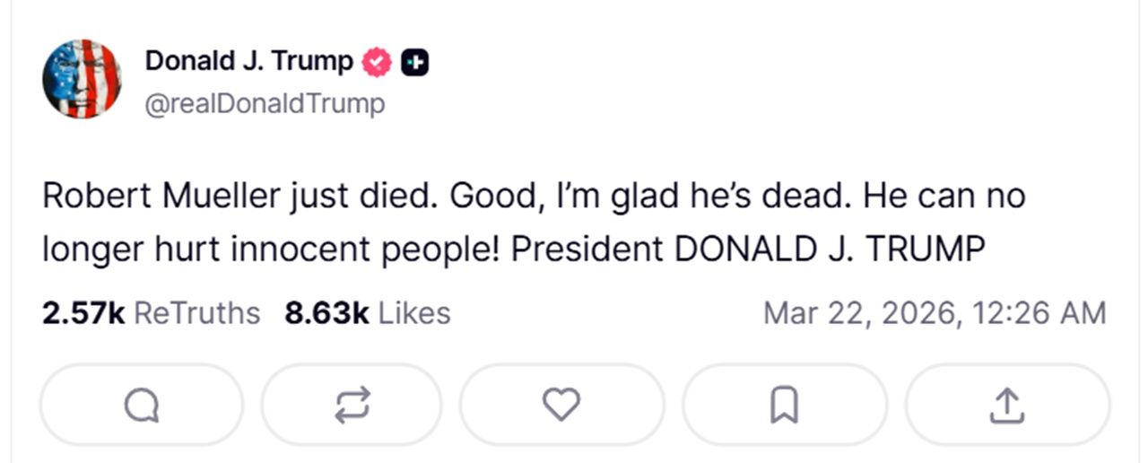 โรเบิร์ต มุลเลอร์ อดีต ผอ.FBI เสียชีวิต ทรัมป์แสดงความเห็นทันที