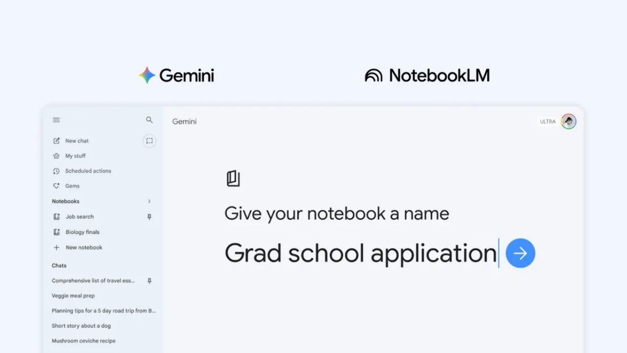 กูเกิลปล่อยฟีเจอร์ Notebooks ใน Gemini เชื่อมต่อ NotebookLM แบบเต็มรูปแบบ