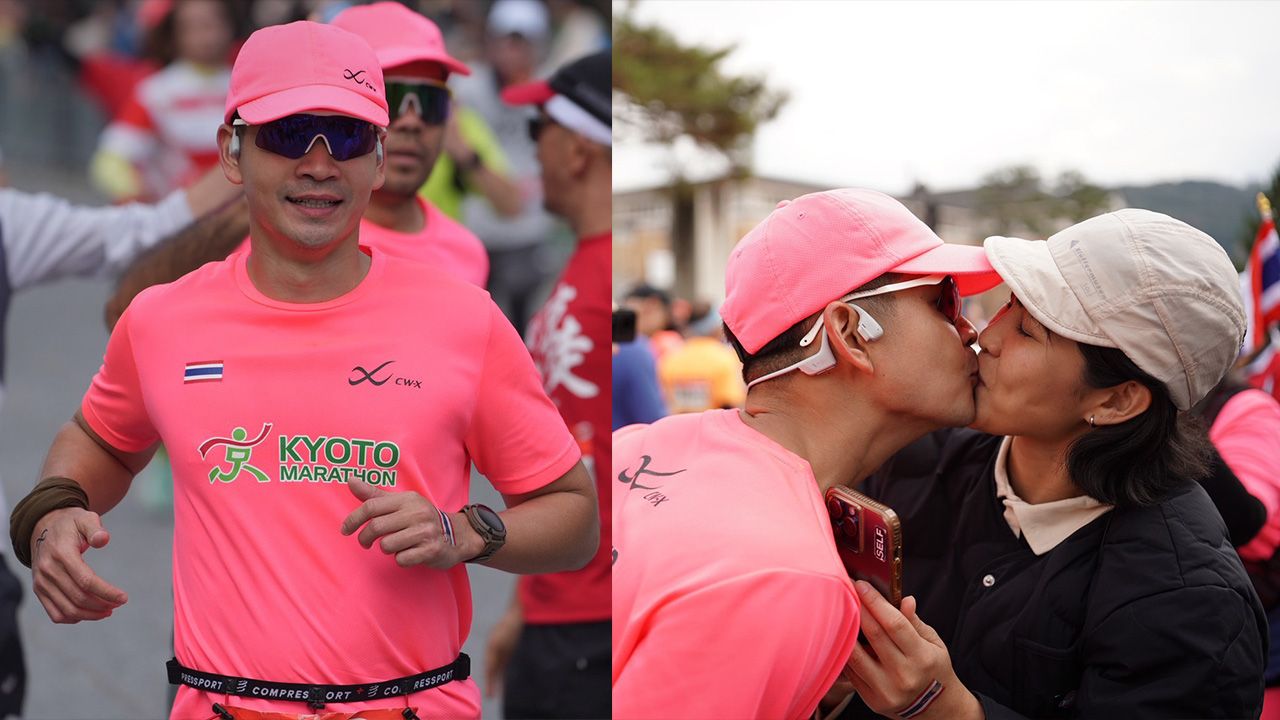 หวานซึ้งหลังเส้นชัย! 'ฟรอยด์' จุ๊บแฟนสาวทันทีหลังคว้าเหรียญมาราธอนเกียวโต