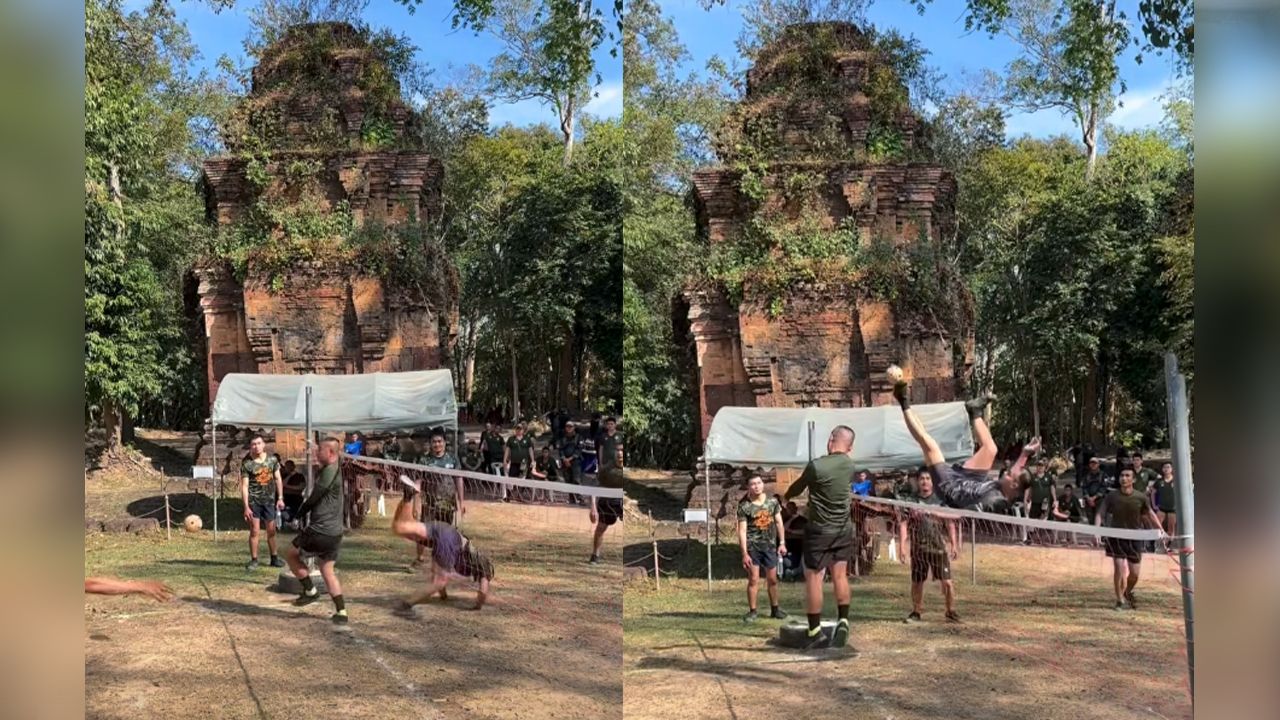 หลังเก็บกวาดสะอาด "ทหารไทย" เตะตะกร้อหน้าปราสาท-"ชาวเน็ต" เผย "เขมร" เห็นมีจุกอกตาย (คลิป)