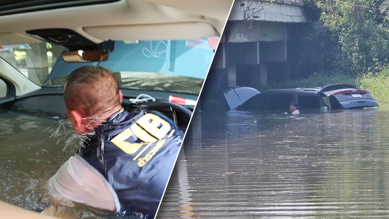 ตำรวจทางหลวงเร่งช่วยชีวิต 5 คน หลัง GPS นำทางผิดท่ามกลางน้ำท่วม