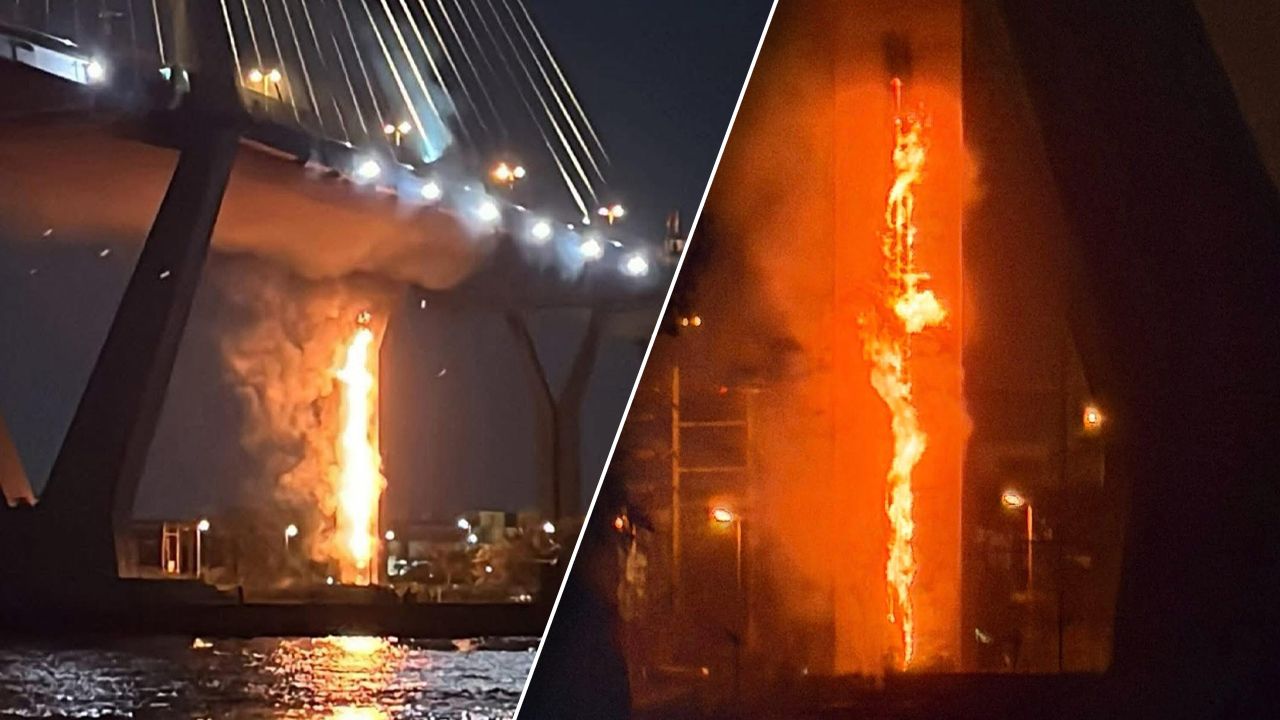 ไฟไหม้ท่อยางน้ำทิ้งที่ตอม่อสะพานภูมิพล 2 เจ้าหน้าที่เร่งเข้าควบคุมเพลิง