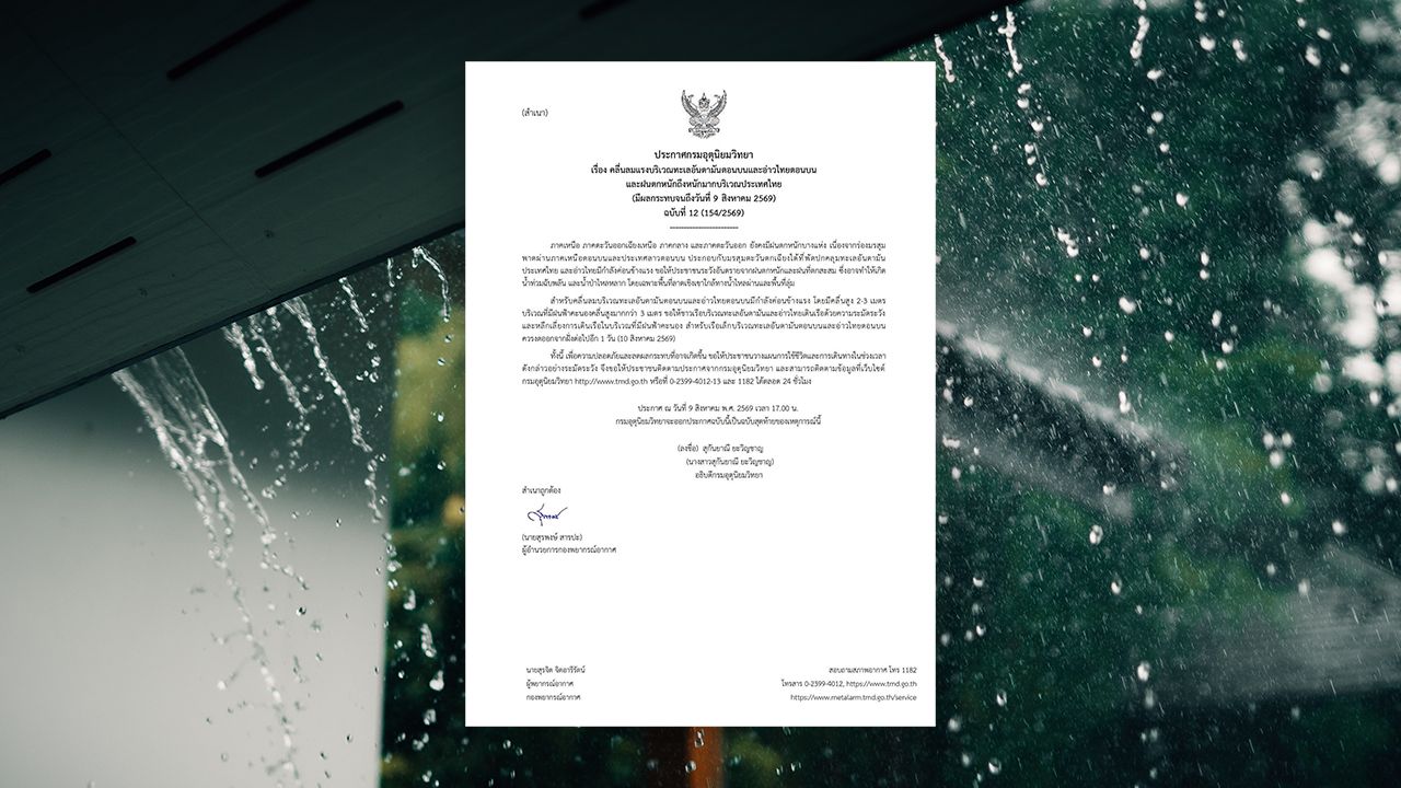 ประกาศฉบับสุดท้าย เช็กรายชื่อจังหวัดยังเสี่ยง "ฝนตกหนัก" เฝ้าระวังน้ำท่วมฉับพลัน
