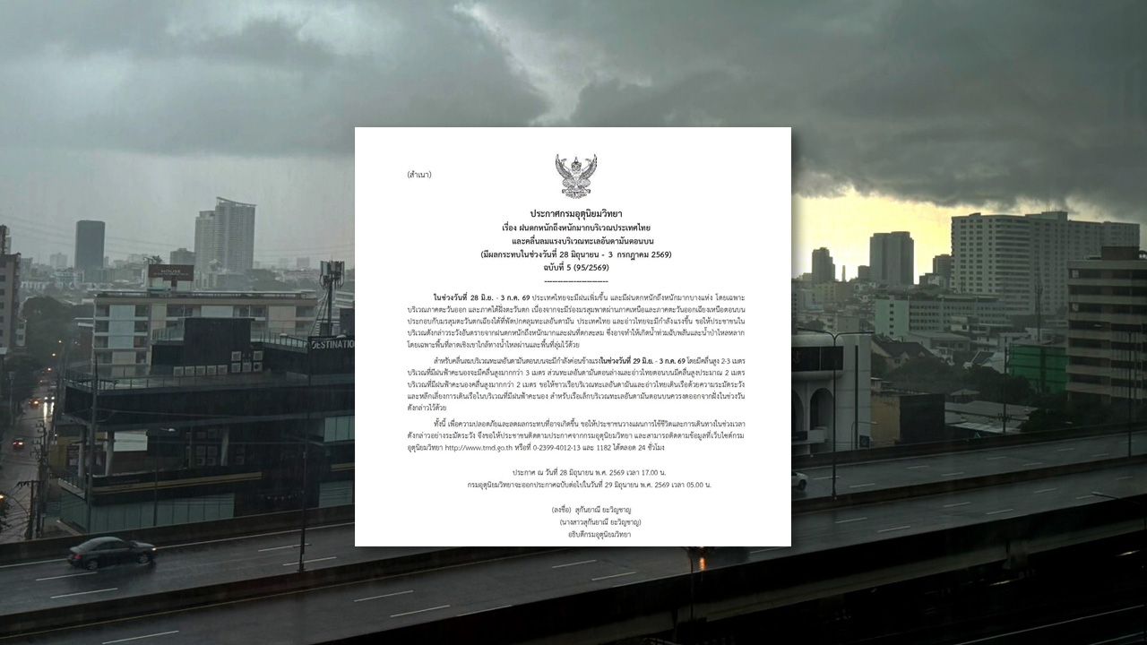 เตือนฝนตกหนักมาก ฉบับที่ 5 เช็กจังหวัดที่ได้รับผลกระทบ อาจเกิดน้ำท่วมฉับพลัน