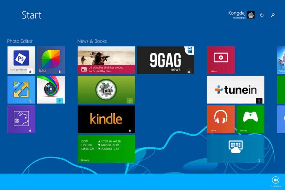 Start screen ของระบบปฏิบัติการ Windows 8.1